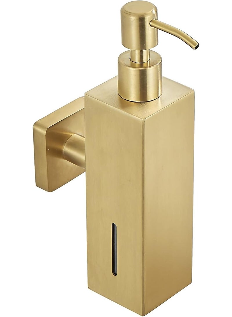 ALMiftah Gold Soap Dispenser 250ml | Wall Mounted Stainless Steel Liquid Soap & Shampoo Dispenser | Square Hand Sanitizer, Shower & Dish Soap Holder - Image 1